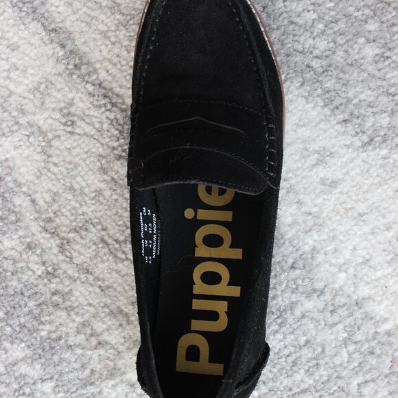 Black Hush Puppies Suede Loafers - Picture 3 of 6